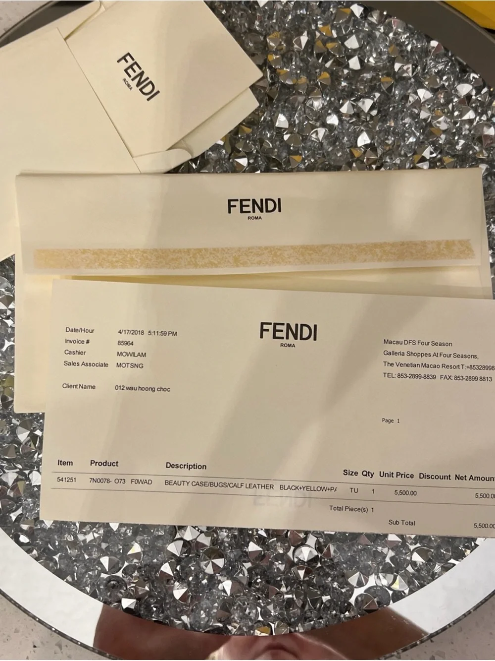 Fendi Monster Black Leather Clutch with Yellow Eye Appliqués